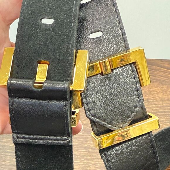 Nikki Jasso black and brass leather USA belt size medium - Picture 5 of 5